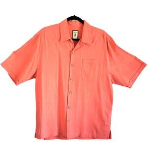 JAMAICA JAXX 100% SILK CORAL HAWAIIAN SHIRT ALOHA SHIRT SHORT SLEEVE CUFFED SZ M
